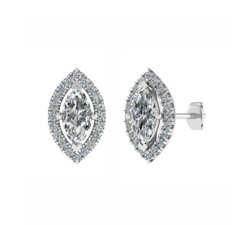 Halo Stud Earring Marquise Diamond