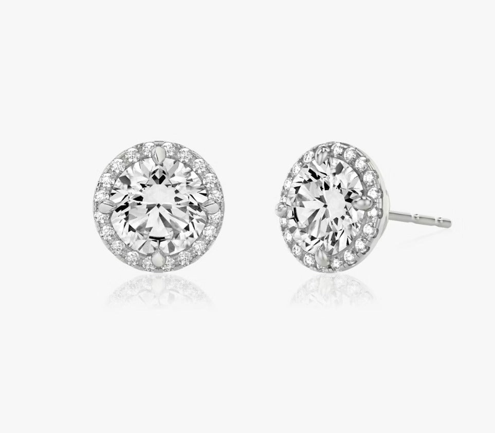 Halo Stud Earring Round Diamond